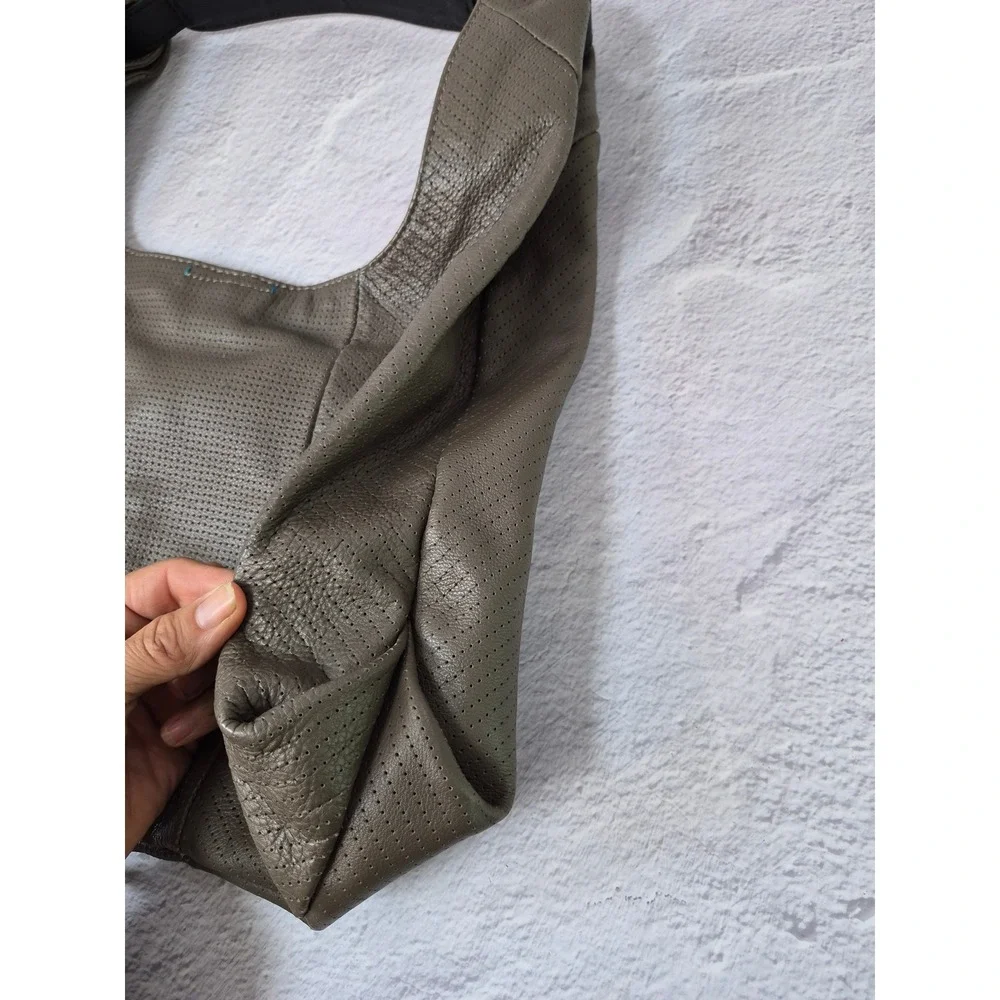 Splendid Hobo Bag Perforated Leather Shoulder Olive Taupe Slouchy Minimalist